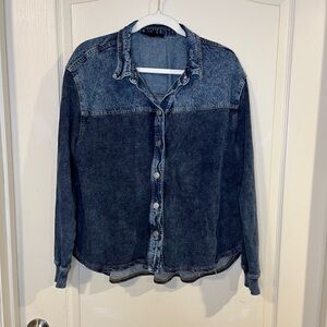 Jake Delancey Blue Denim and Knit Button Down Shirt